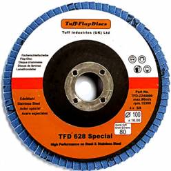 TFD-ZZ40080 | 100MM x 16MM Zirconium Flap Disc Grit 80 | For Steel and Stainless Steel | Price per box of 10 pieces