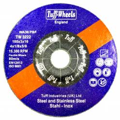 TW-3222G36 | Flexible Disc Grit 36 100MM x 3.0MM x 16MM | For Steel and Stainless Steel | Price per box of 50 pieces 